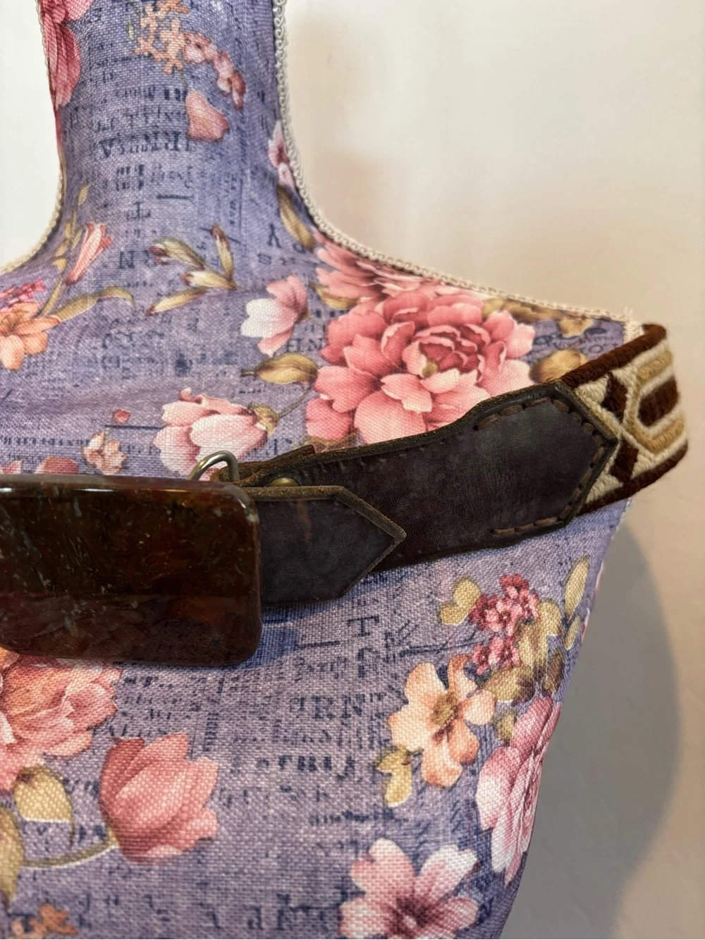 Handcrafted Geometric Woven and Leather Belt with Brown granite belt buckle